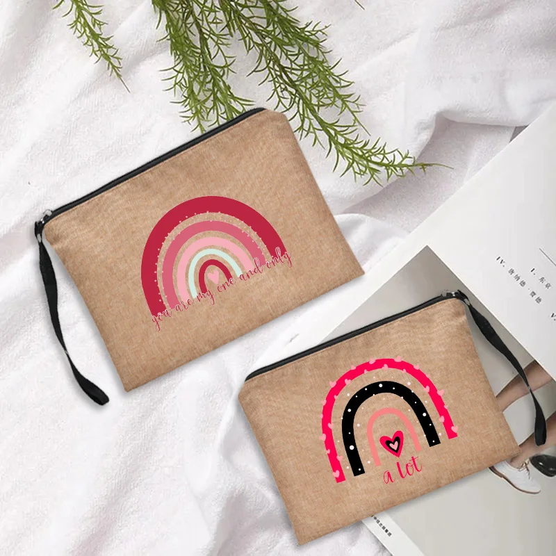 

Rainbow Women Zipper Pouch Cosmetic Makeup Bag Linen Zipper Pouch Travel Toiletries Organizer Storage Best Bag Wedding Gift