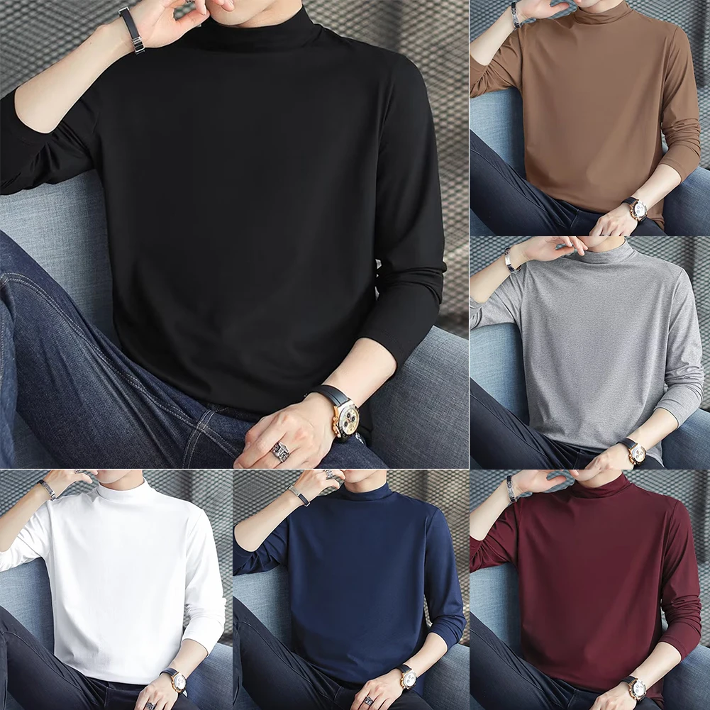 Мужская Повседневная Эластичная Водолазка с длинным рукавом джемпер топы
