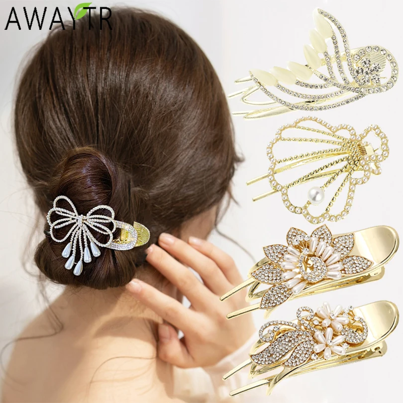 

Fashion Crystal Flower Hair Claw Clips Clamps Pearls Hair Accessories Women Rhinestone Barrettes Hairpin Grips Ponytail Headwear