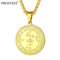 prosteel archangel st michael round medal pendant necklace for women men religious jewelry blacksilvergold tone psp4700