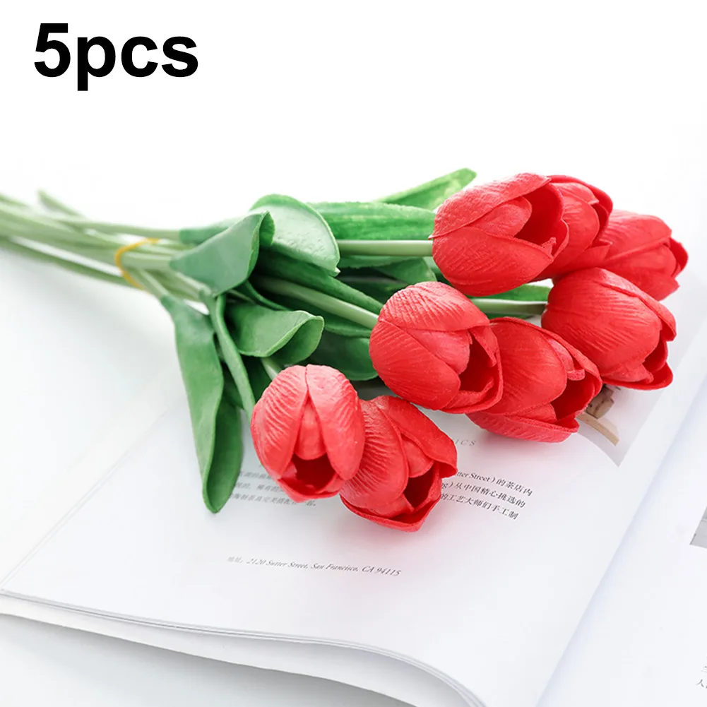 

5pcs/set Simulation Tulip Artificial Flowers PU Wedding Home Garden Party Room Bouquet Decoration No Vase 31cm