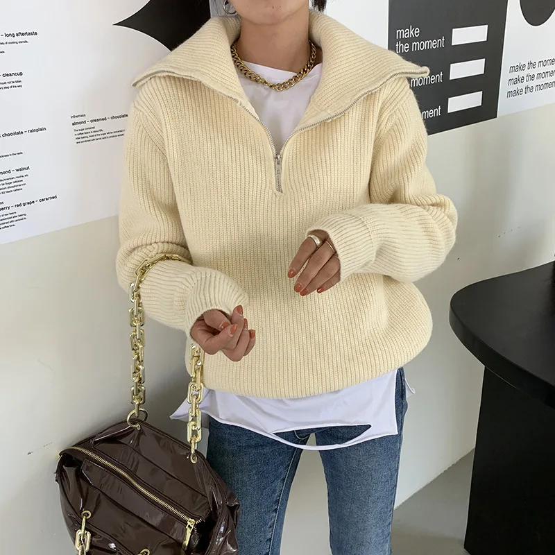 

2023 Autumn/Winter New Zipper Sweaters Knitwear Women's Loose Outerwear High Neck Sweaters for Women