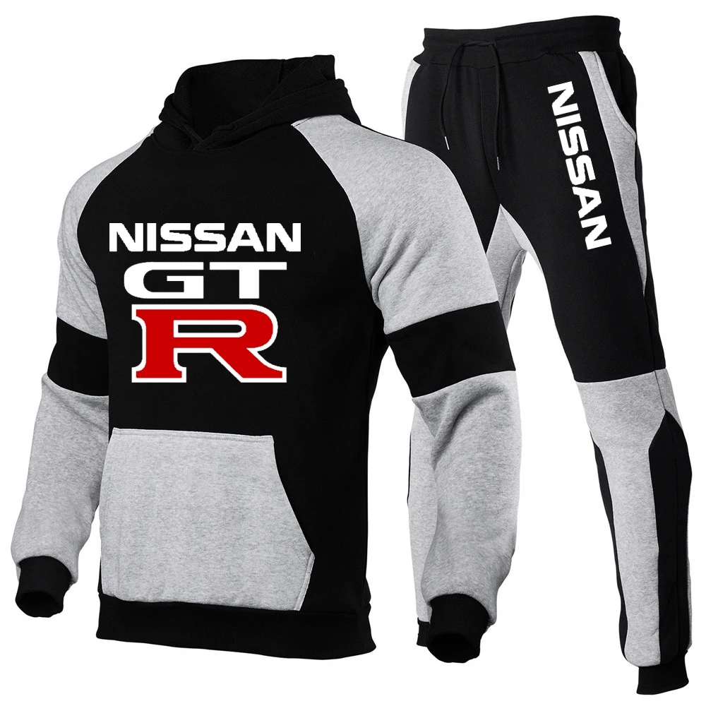 

2022 Men Nissan GTR Logo suit solid color casual hoodie + fitness pants Spring and Autumn sport pant track field jogging sportsw