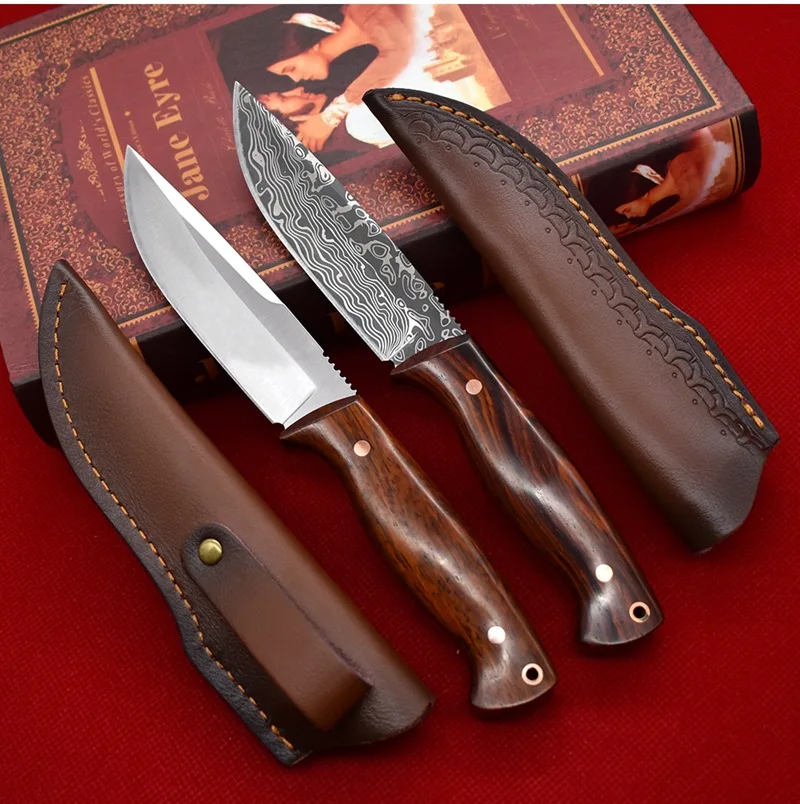 

Тактический охотничий нож с кожаным чехлом и стальным фиксированным лезвием