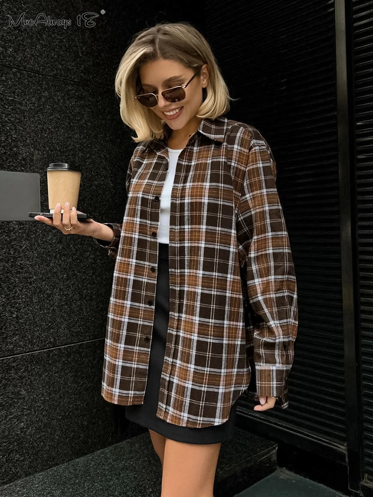 

Mnealways18 Vintage Gingham Oversize Women Shirts Long Sleeve Street Style Ladies Casual Blouses And Tops Spring 2024 Plaid Chic