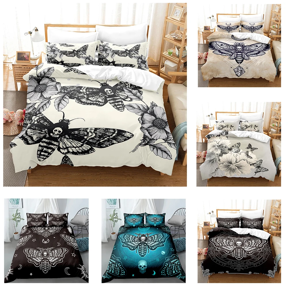 

Комплект постельного белья с готическим черепом, пододеяльником и бабочкой, 3 предмета, луна, звезды, роскошный дизайн, домашние текстильные комплекты