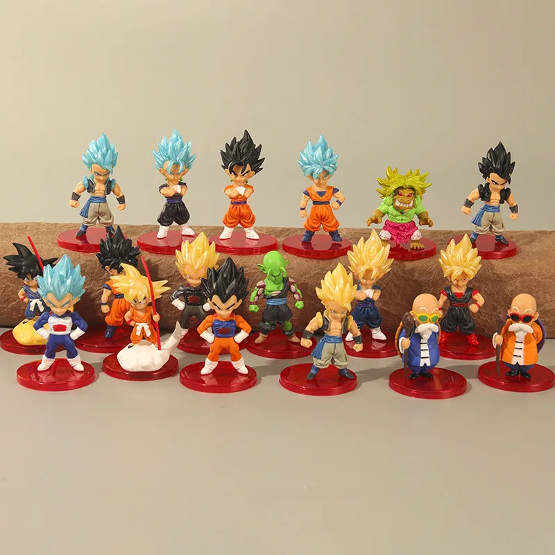 

18Pcs/Set Anime Dragon Ball Z Figure Super Saiyan God Broly Son Goku Gohan Gotenks Vegeta Vegetto Freeza Mini PVC Figures Toys