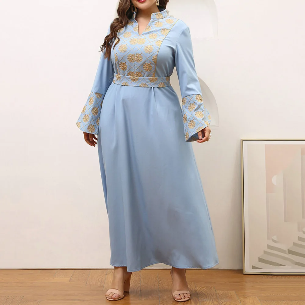 

Maxi Dress Plus Size For Women 2022 Spring New Printed Stand Collar Stitching Ankle Length Dresses Vestidos Elegantes Para Mujer