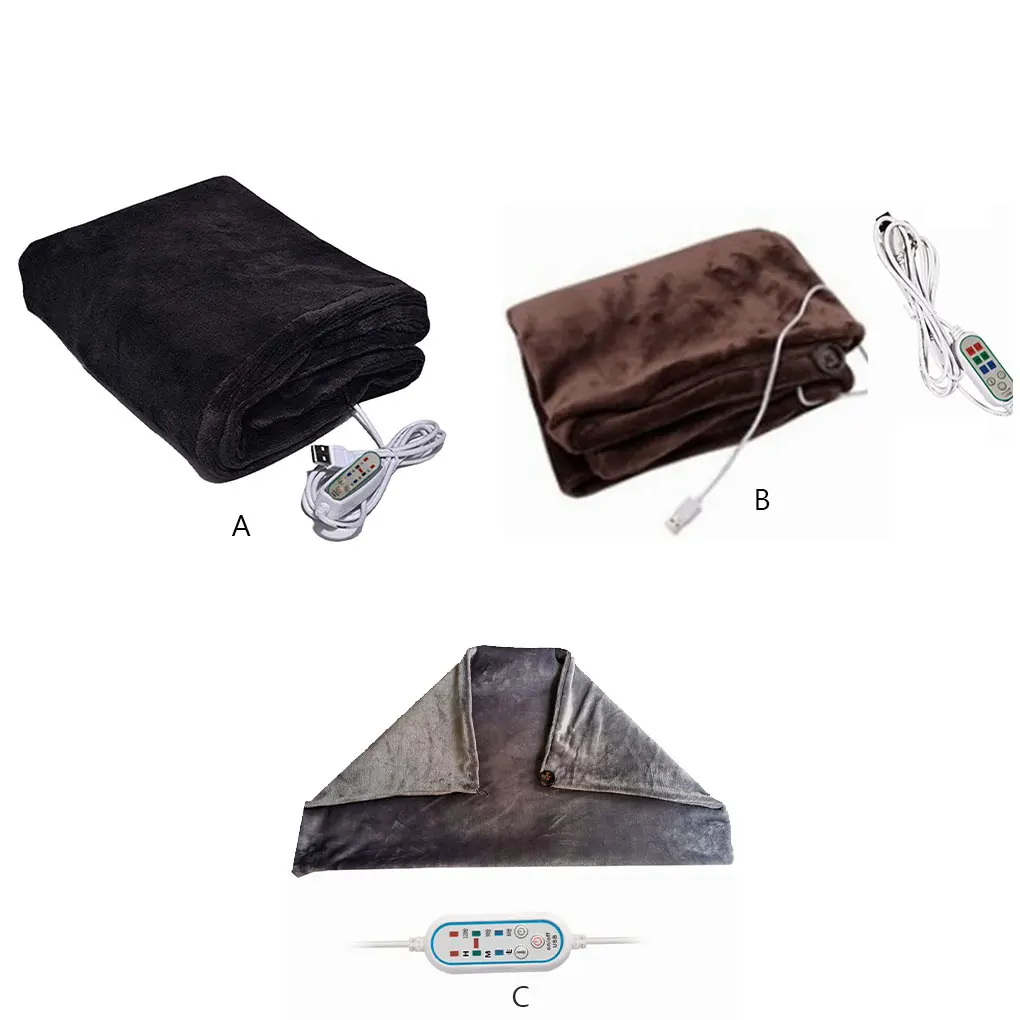 

Одеяло с подогревом USB, 3 режима, шаль, теплые настройки таймера для кемпинга, машинная стирка, черный тепловой ковер с функцией таймера