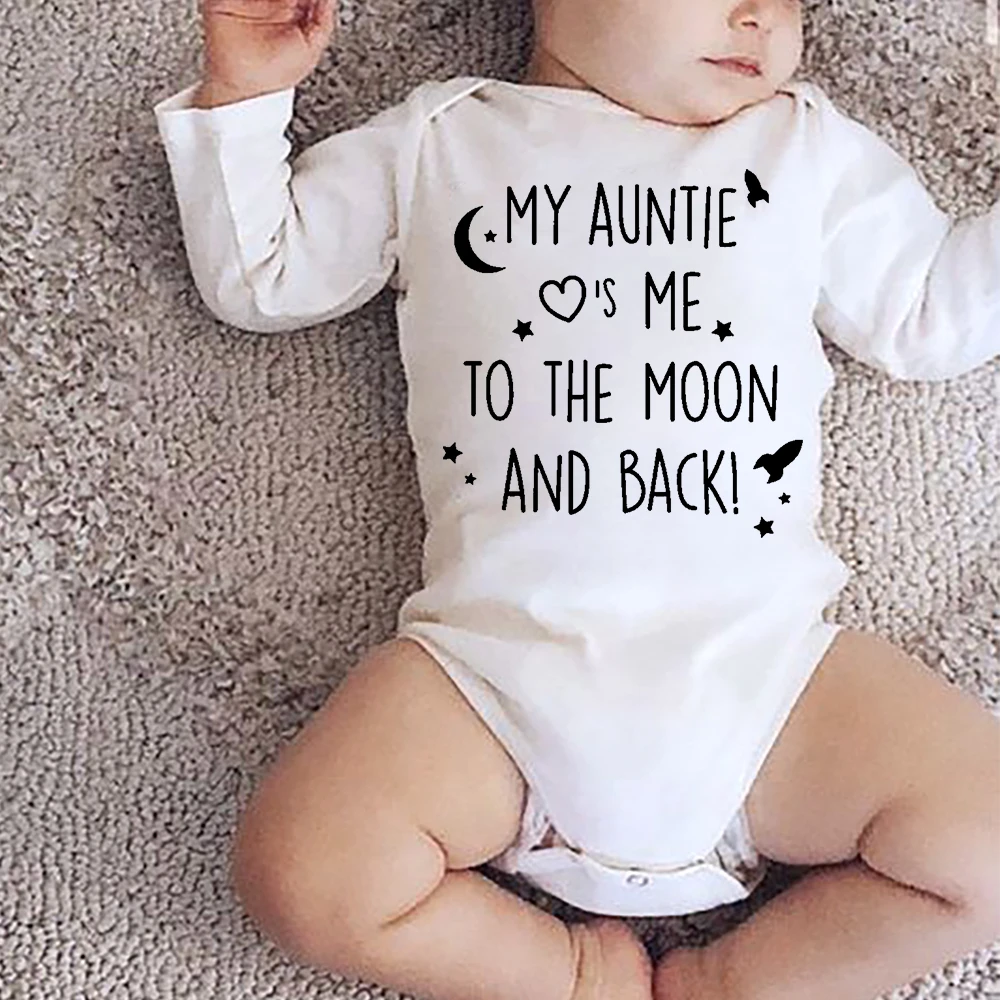 Детское боди My Auntie Take Me To The Moon and Back печатная Одежда для новорожденных мальчиков с длинным рукавом модные повседневные лучшие подарки
