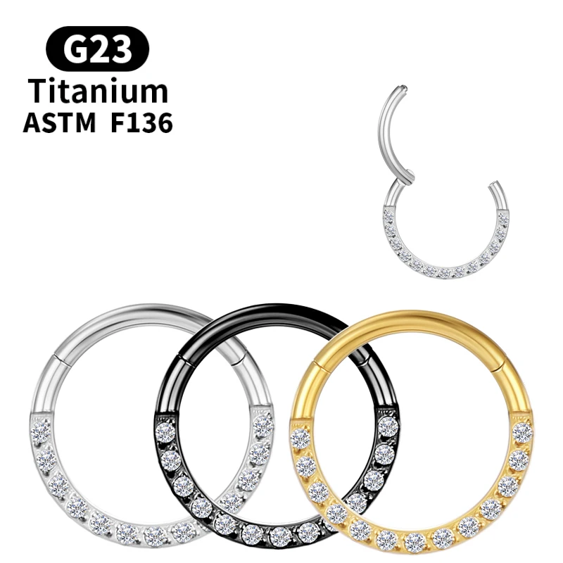 

Piercing Industrial Titanium Clicker Diaphragm Ladies Zircon Gold Nose Ring Cartilage Tragus Earrings Body Jewelry Charming 16g