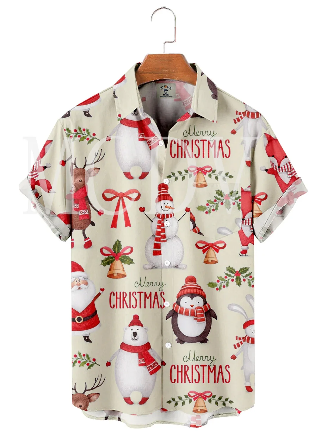 

Men's For Women's Christmas Santa Skull Printed Casual Breathable Short Sleeve Hawaiian Shirt