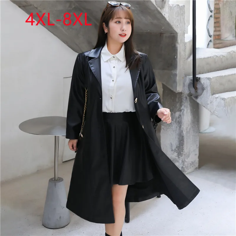 New 2022 Ladies Spring Autumn Plus Size Tops For Women Large Size Long Sleeve V-neck Button black long Coat 4XL 6XL 7XL 8XL