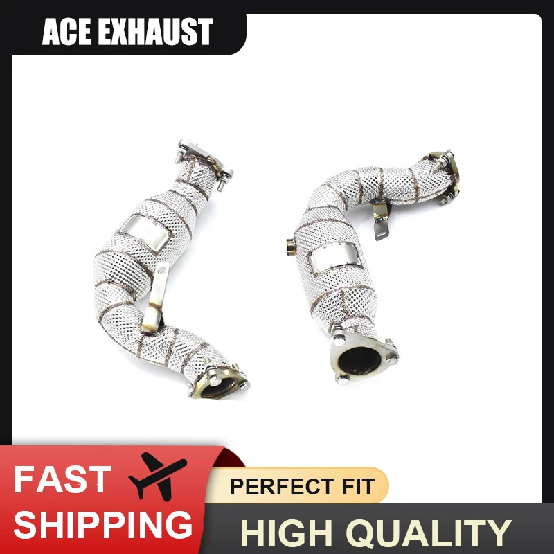 Фото Приемные трубы ACE для Audi S4 S5 B8 3.0T High Flow Sport Cat Downpipe с теплозащитным экраном SUS304 Качественные тюнинговые выхлопные системы №1