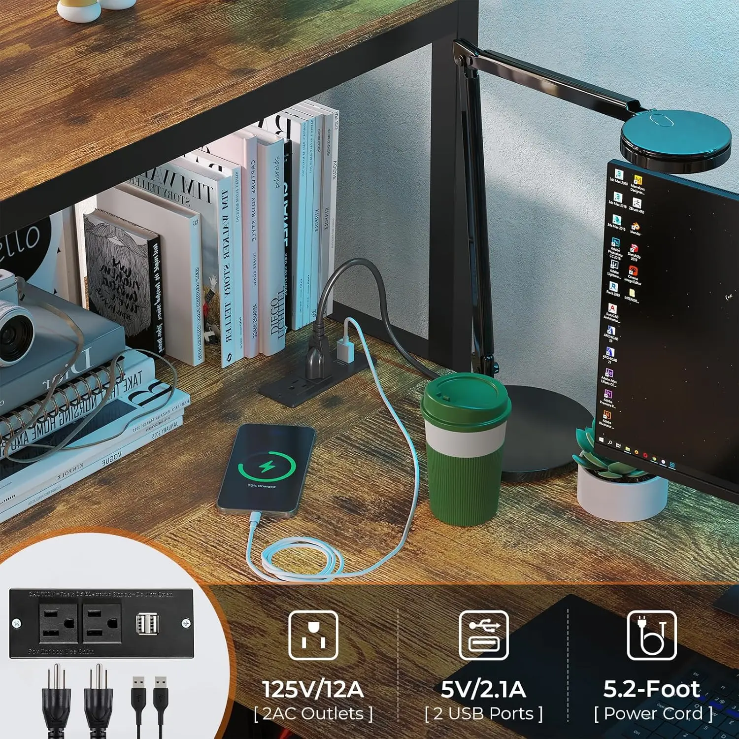 Двуспальная металлическая кровать-чердак с L-образным столом светодиодной