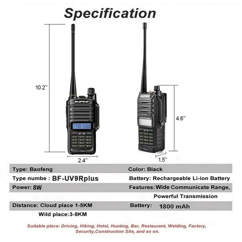 Baofeng UV 9R plus Upgrade uv9r 40 50 km walkie talkie 10W hf transceiver vhf uhf ham radio long range CB Two Way radio station