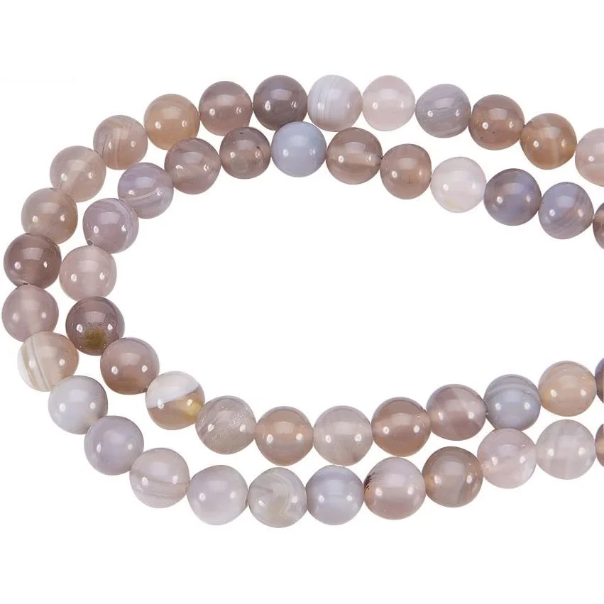 

5 Strands Light Grey Natural Striped Agate Beads, 8mm Round Smooth Loose Beads for Jewelry Making, 47~48 PCS Per Strand
