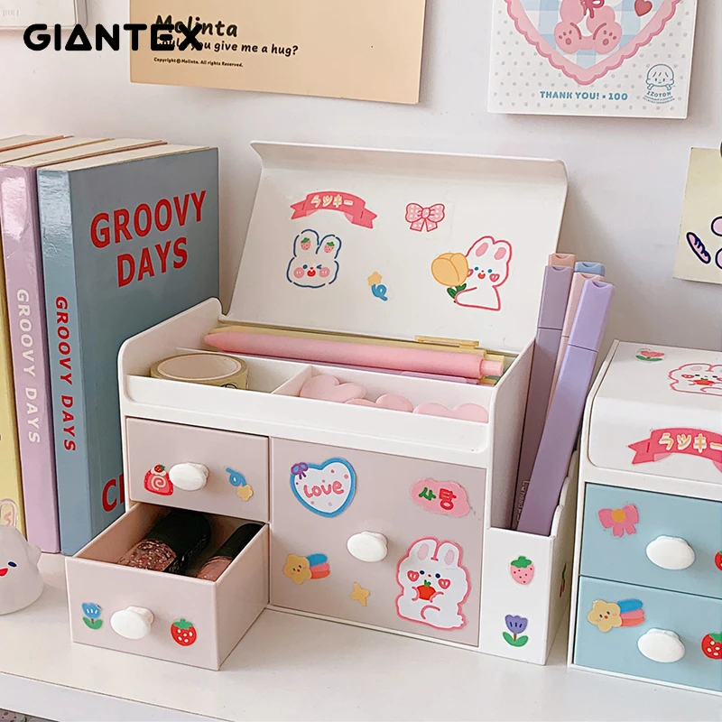 

Милая настольная коробка для хранения, пластиковый ящик для офиса, дома, косметичка, Студенческая коробка для хранения, домашняя организаци...