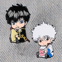 yq1091 gintama anime pin cool stuff badge brooch for clothes backpack tie cap lapel pin cartoon icons jewelry friends best gift