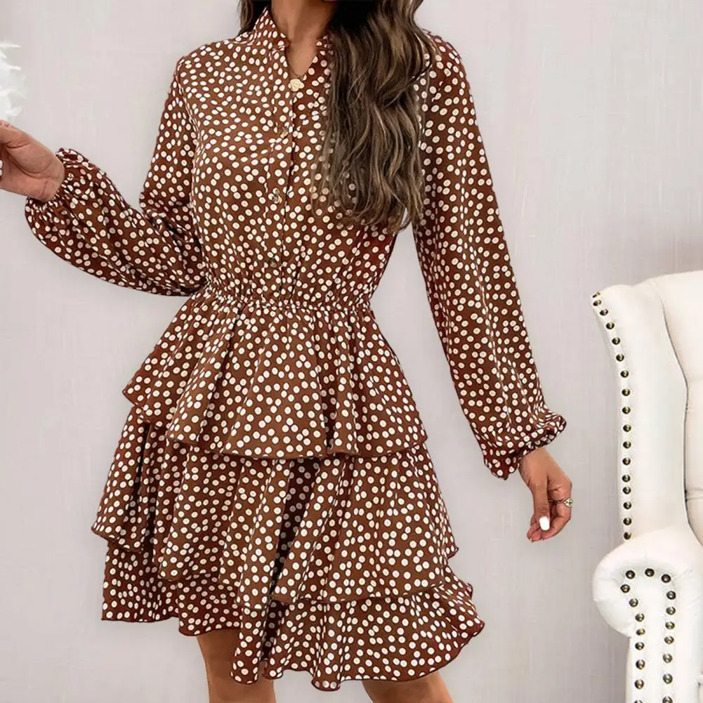 

Women Dress Multi-layered Hem Buttons Dress-up Casual Pullover Mini Dress Dress Female Clothes