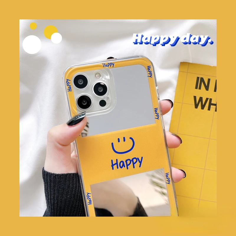 

Чехол для телефона INS Style Happy Smile Face для IPhone 14Pro Max 13Plus 12 11 X XR/XS, ударопрочный чехол из ТПУ с зеркальным макияжем