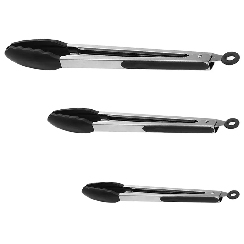 

3pcs Heat Resistant Bread Tong Silicone Food Clamp Stainless Steel Cooking Food Clip
