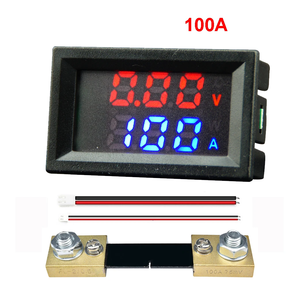 DC 6-120V 50A 100A Voltmeter Ammeter LED Amp voltmeter Digital Volt Meter Gauge voltmeter ampermetr 12V with Shunt