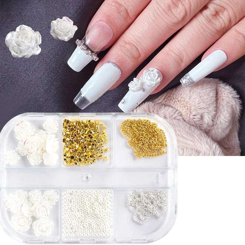 

1 коробка в упаковке украшение для ногтей горный жемчуг, камелии цепи стразы из сплава 2022 новые смешанные аксессуары для ногтей своими рукам...