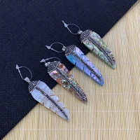 leaf shape abalone shell pendant sticky fashion pendant for diy handmade necklace bracelet jewelry accessories size 20x67mm