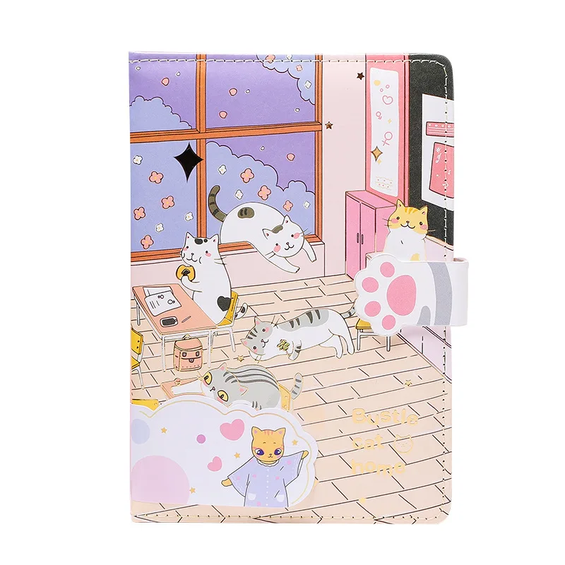 

Fantastic Happy Cat Soft PU Leather Diary A6 Portable Diary 112 Sheets Colorful Lined+Blank Paper Notebook Cute Student Planner