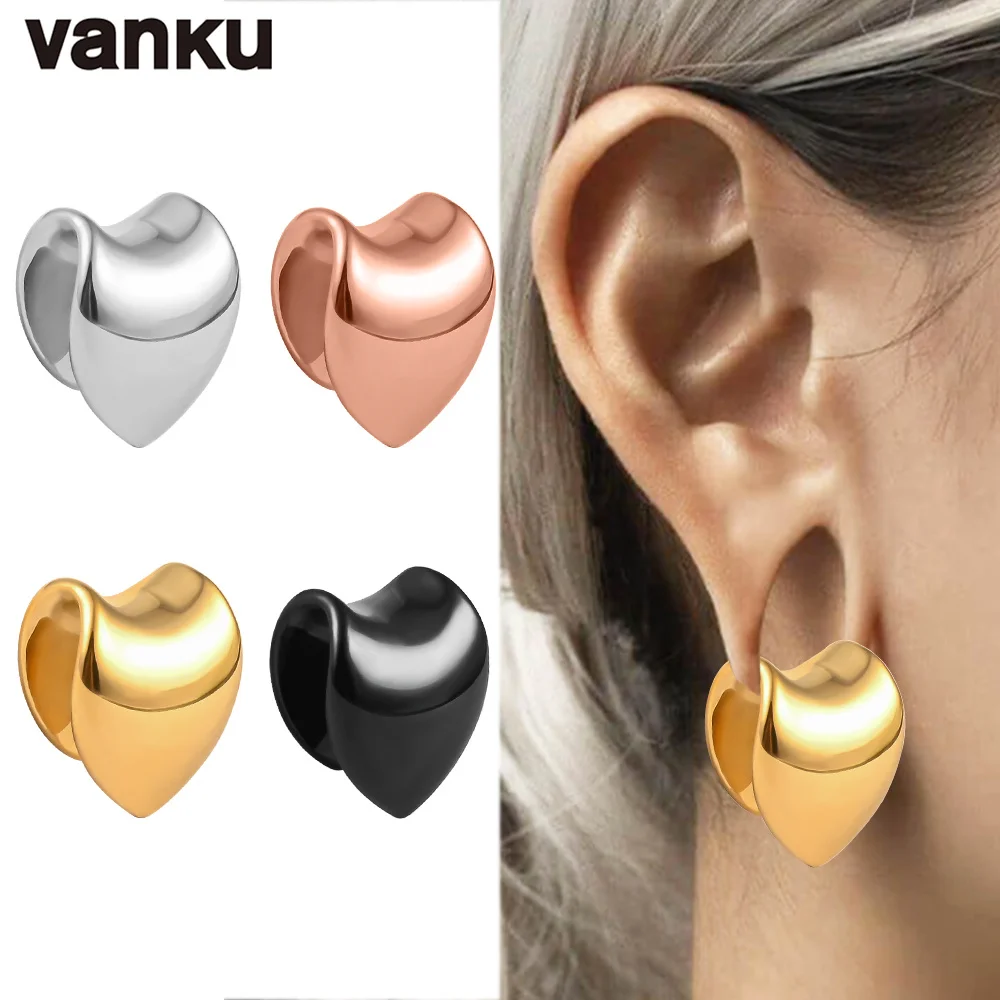 Vanku 2PCS Popular Stainless Steel Silver Heart Elegant Ear Weights Ear Plugs Tunnels Body Piercing Jewelry Earring Expanders