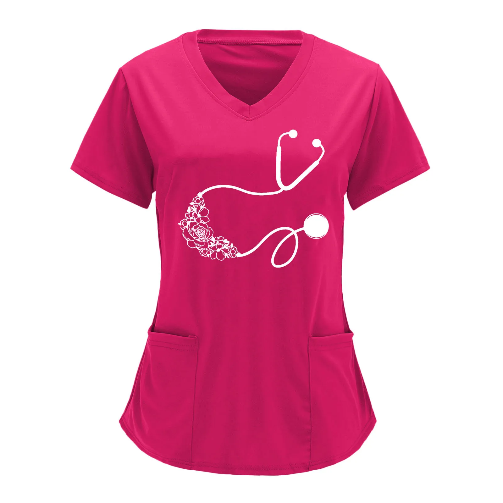 

Women V Neck Solid Color Overalls Partial Positioning Printing Solid Color Short Sleeve Top Overalls Top