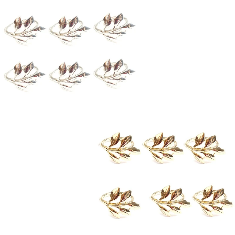 

12Pcs Fall Leaves Napkin Rings Christening Bangle Metal Napkin Holder Wedding Baptismal Shower Party, Golden & Silver