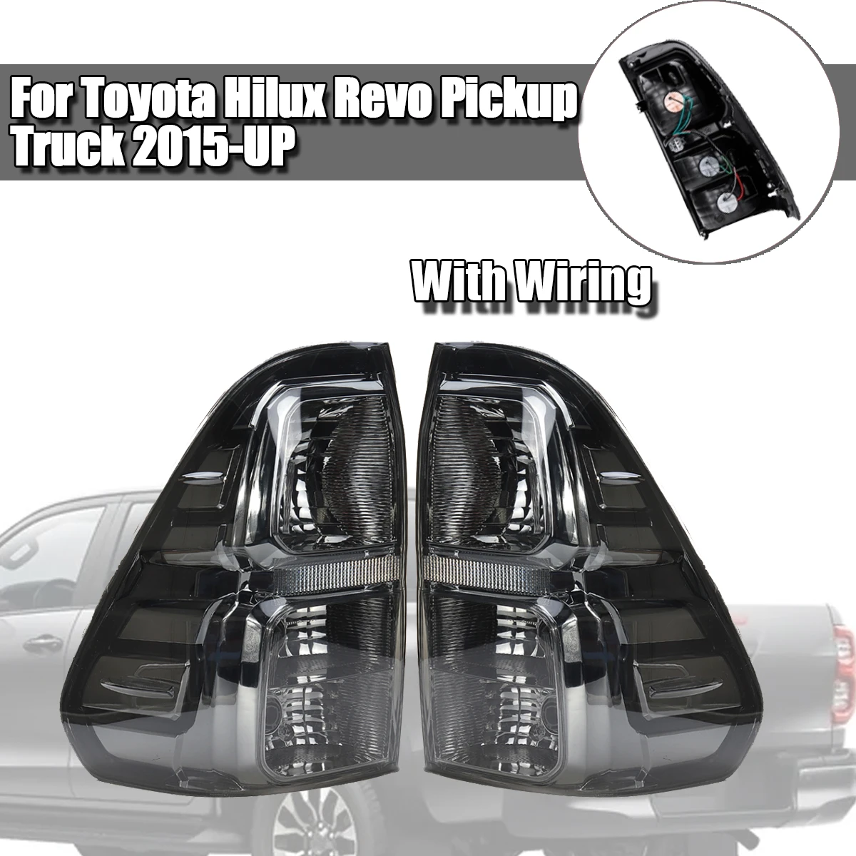 Car Rear Left/Right Tail Brake Light Assembly With Wiring Smoke Black For Toyota Hilux Revo 2015 2016 2017 2018-Up