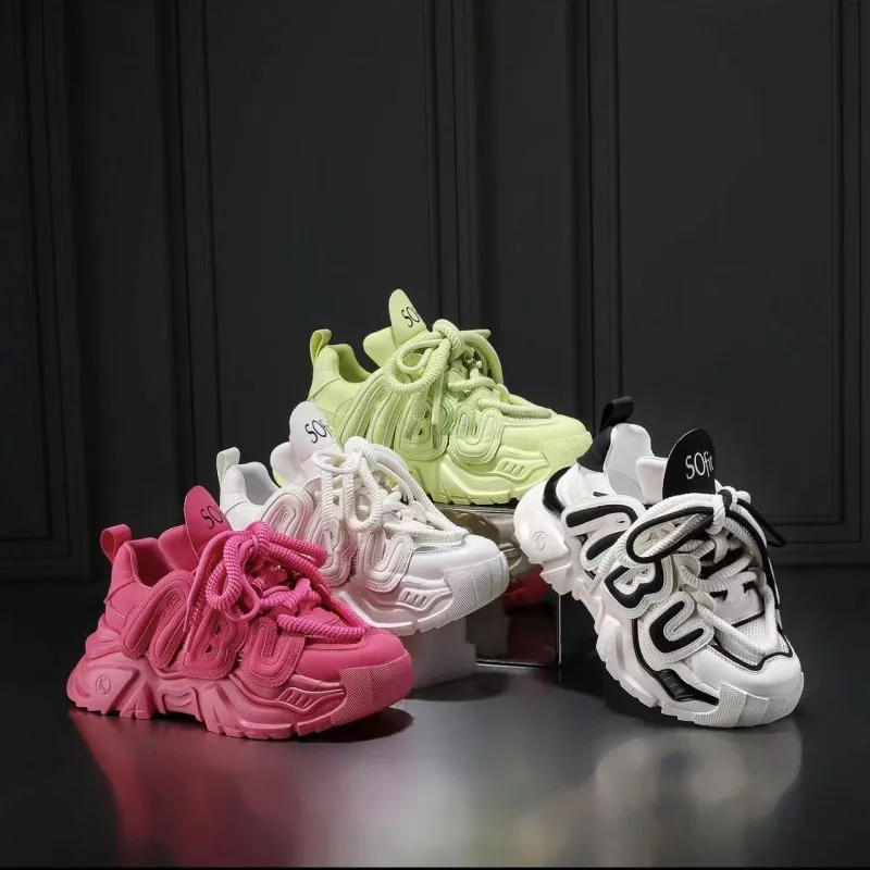 Кроссовки женские сетчатые дышащие на толстой подошве