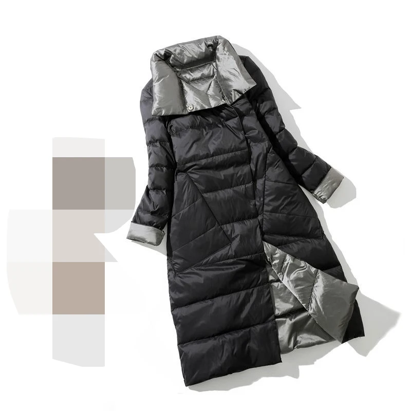 white duck down on both sides, light and thin down jacket for women, Korean  medium length loose  thickened coat sides