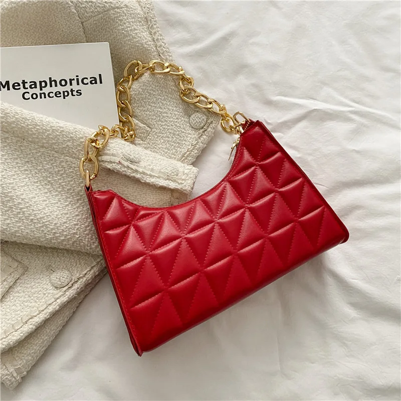 

Fashion New Style Rhomboids Simple Bag Women Personality Design Texture Single Shoulder Armpit Chain Bag