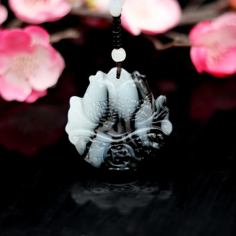 

Черно-белая нефритовая подвеска на карпа ожерелье из натурального нефрита китайская ручная работа модные ювелирные изделия амулет аксессуары подарок для мужчин и женщин