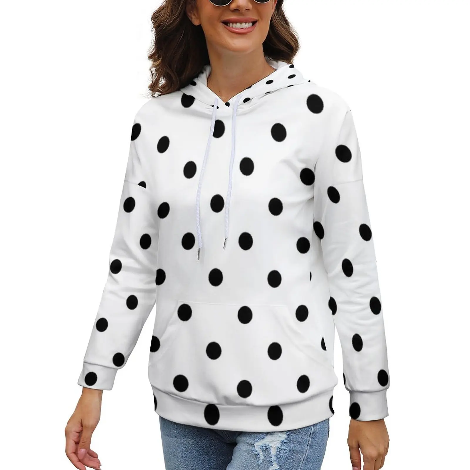 

Classic Polka Dot Hoodies Long Sleeve White Black Polkadots Retro Pattern Funny Hoodie Street Style Oversized Hooded Sweatshirts