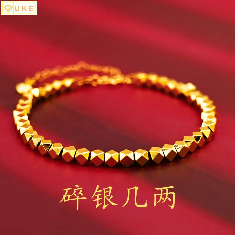 

Imitation 100% 24k 999 Real Gold Bracelet Women Retro Pure 18k Geometric Gold Pattern Spring Buckle Bangle Valentine's Day Gifts