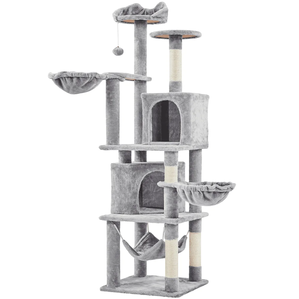 

H Multilevel Cat Tree Towers with Double Condo for Cats Kittens, Light Gray