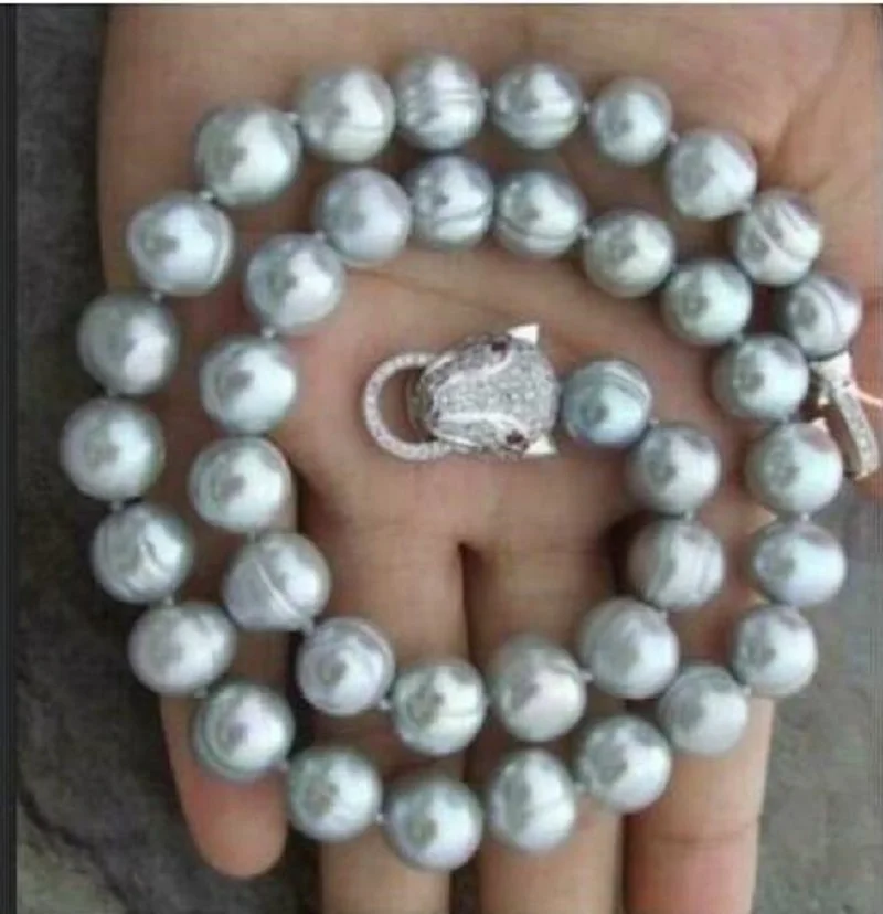 

AAA 12-13mm Natural South China Sea Authentic Grey Baroque Pearl Necklace 18-
