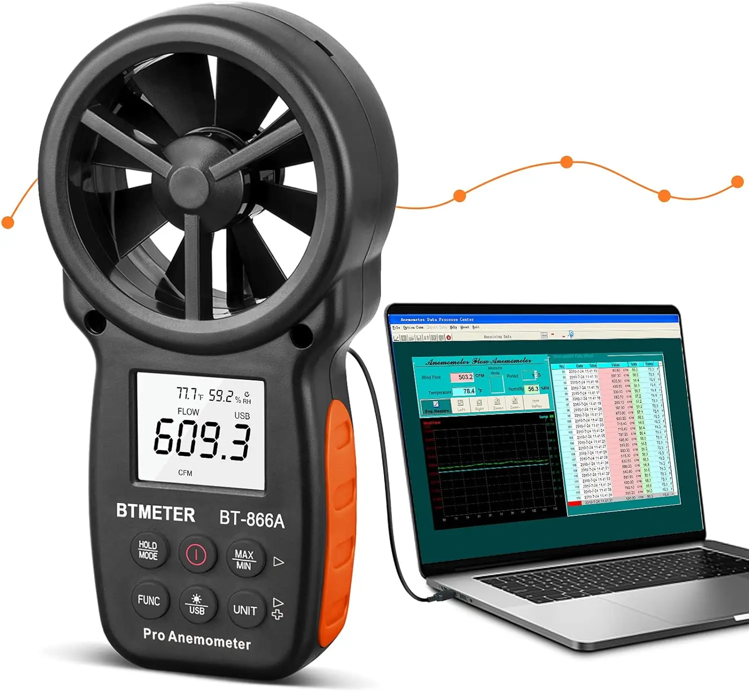 

Цифровой анемометр 866A, расходомер воздуха, измерение температуры и скорости ветра, охлаждение, CFM с USB