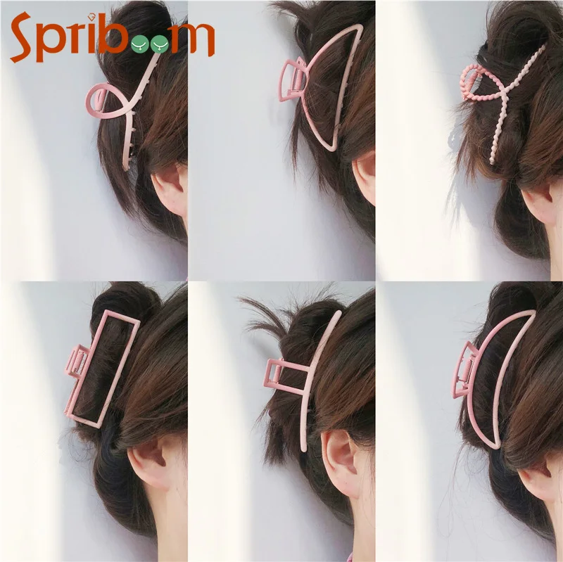 

New Gradient Pink Hair Claws Summer Fashion Hair Accessories for Women Girls Geometric Metal Crab Sweet Cross Square Hair Clip