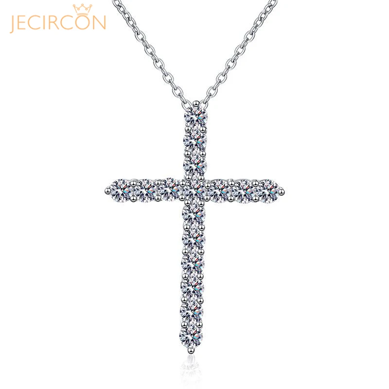 

JECIRCON 1.6ct D Color Moissanite Necklace for Women 925 Sterling Silver Classic Cross Pendant Trendy Shiny Lab Diamond Jewelry