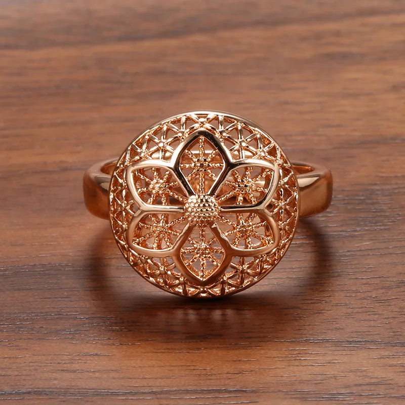 

Grier 2022 New Arrived 585 Rose Gold Metal Open Ring for Women Hollow Flower Ring Fashion Jewelry Friend Gifts Accessories