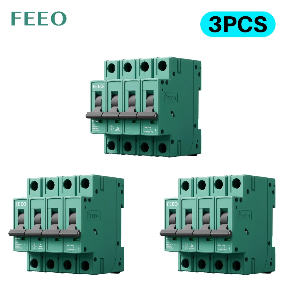 FEEO 3PCS Новый солнечный выключатель 4P 6A 10A 16A 20A 25A 32A 40A 50A 63A 80A 100A 125A DC1000V для