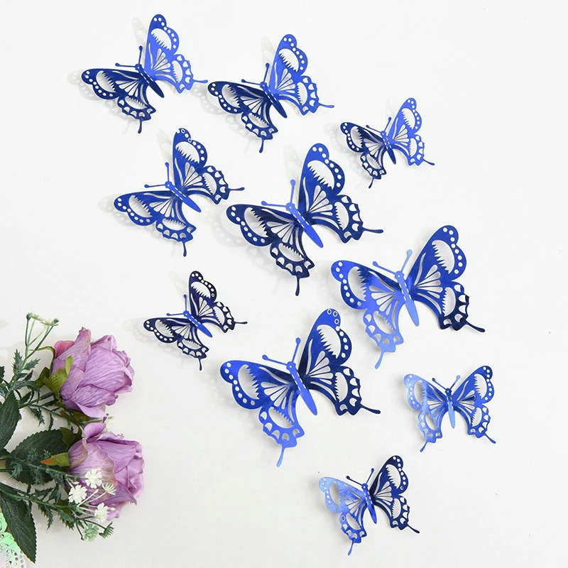 12pcs/set Gold Hollow Butterfly Cake Topper Simulation Butterflies Wedding Birthday Party Decor Baking Cake Decoration Supplies