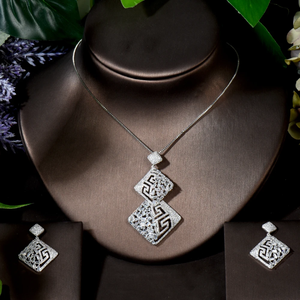 

Fashion New Geometric Design AAA CZ Necklace and Earrings Set for Women Fashion Party Girlfriend Gift conjunto de joyas N-1681