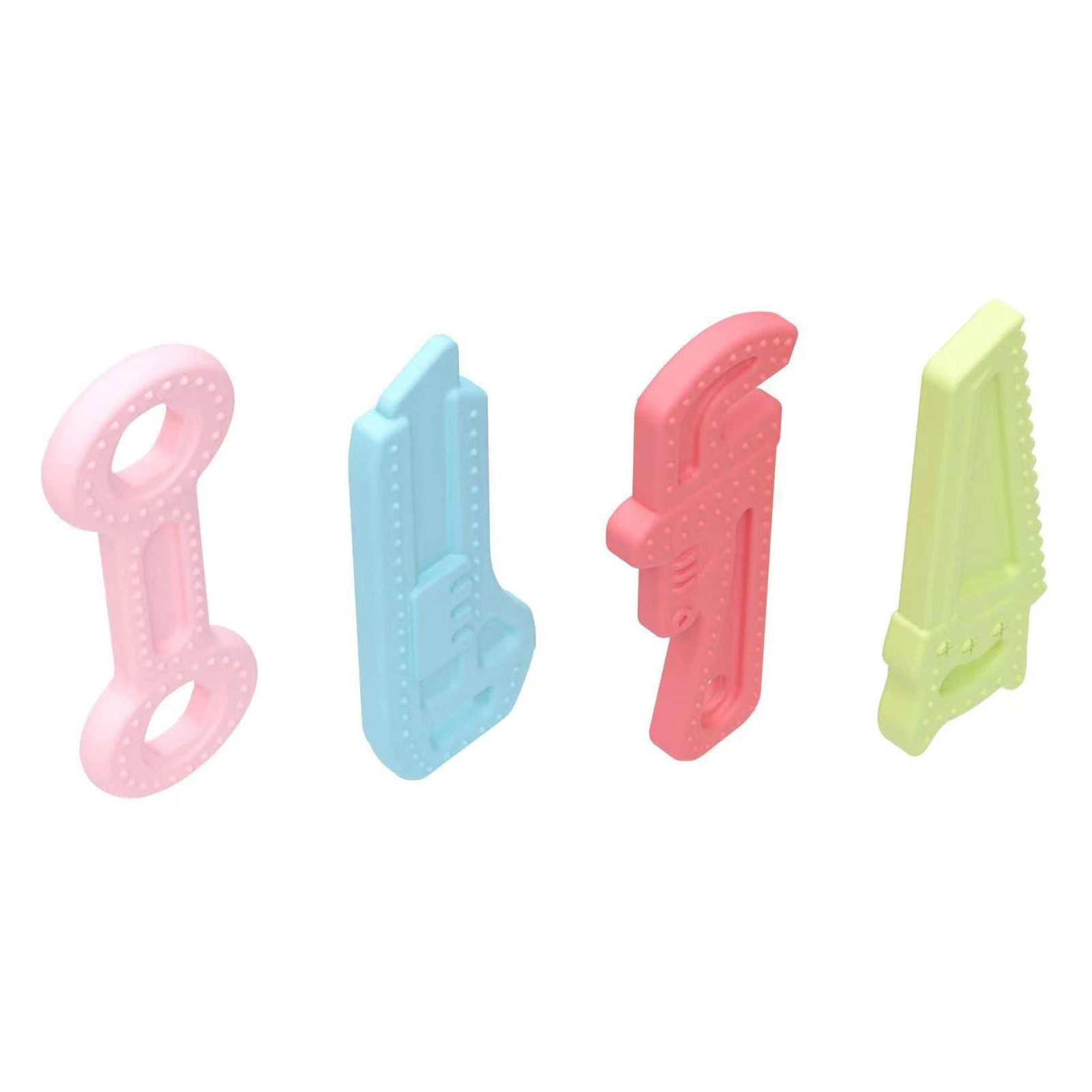 

4pcs Teething Toys Silicone Baby Molar Teether Chew Toys Hammer Wrench Spanner Pliers Shape Molar Teether Soothe Babies Sore